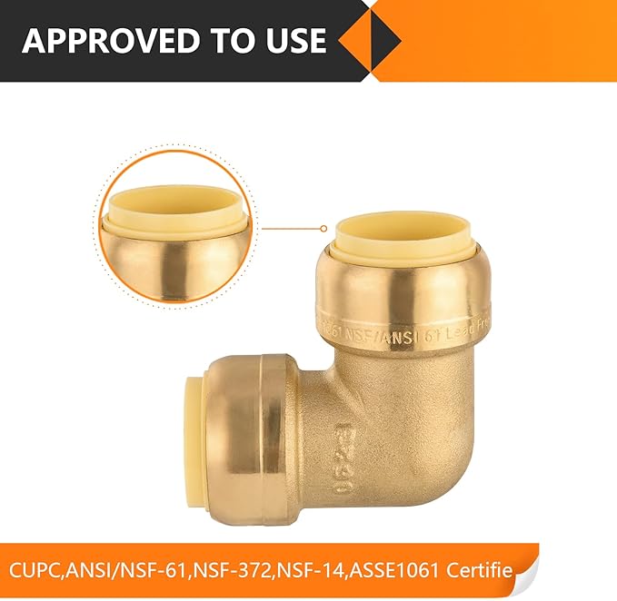 HeSun 200-Pack Pushfit 90 Degree Elbow, 3/4"x3/4" Push to Connect Plumbing Fittings with Disconnect Clip, Brass Push-fit Fittings for PEX, Copper, CPVC, PE-RT Pipes