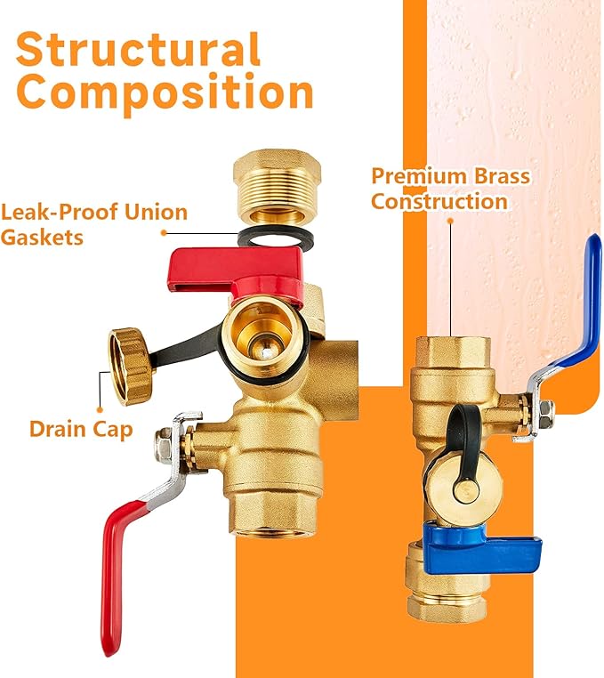 (Set of 1 Kit) HeSun 3/4" FIP X 3/4" FIP IPS Isolator Tankless Water Heater Service Valve Kit, with Pressure Relief Valve (TOOL028)