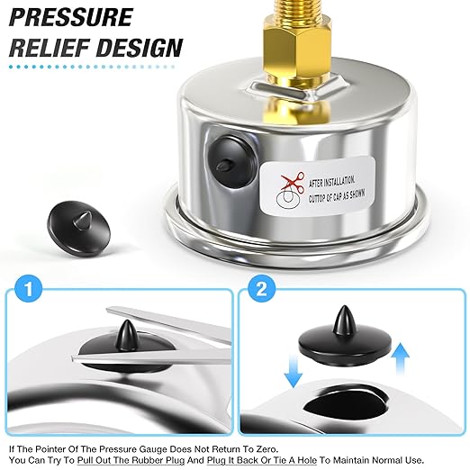 MEANLIN MEASURE 0~100Psi Dry Pressure Gauge Stainless Steel 1/8" NPT 2" FACE DIAL Waterproof for Well Pump Water Tire Water Pressure Tester Back Mount with 1/4" NPT and 3/8" NPT Hex Bushing