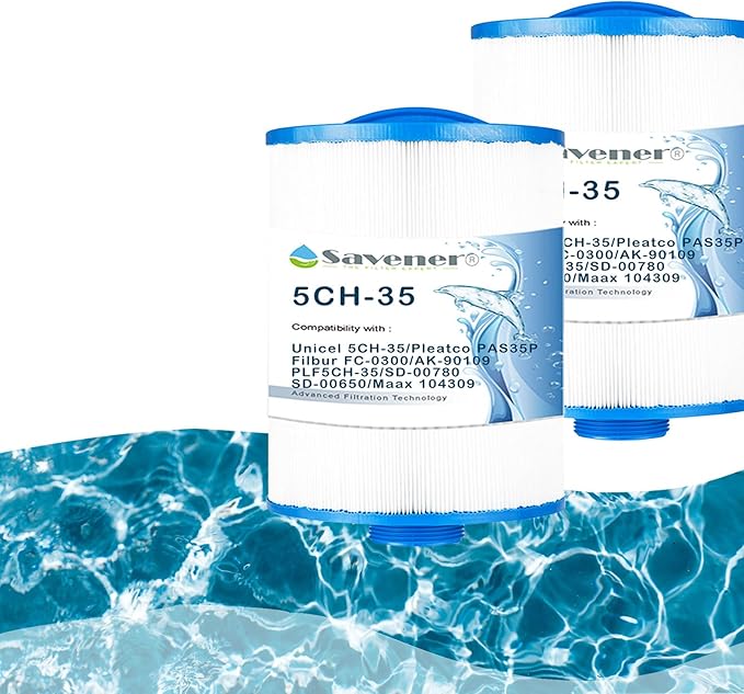 Savener® 5CH-35 PMAX50 Hot Tub Spa Filter Cartridge, Replaces Unicel 5CH-35, Filbur FC-0300, PAS35P, AK-90109, PLF5CH-35, 05015, SD-00780/SD-00650, Maax 104309, 35 Sq. Ft, 2 Pack