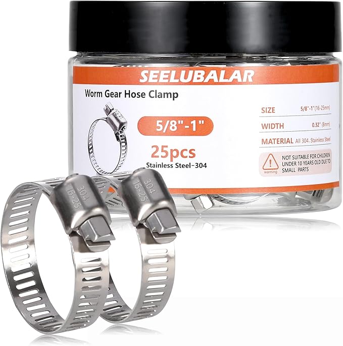 25 Pack Worm Gear Hose Clamp, Adjustable Range 5/8"-1" (16-25mm) 304 Stainless Steel Fuel Line Hose Clamps, Metal Fuel Line Hose Clamps for Plumbing,Intercooler,Pipe,Fuel Line Radiator Clamps