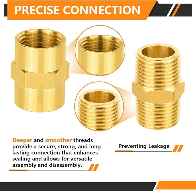 40-PCs HeSun Brass Pipe Fittings Combo, 20-PCs 3/8" NPT Male + 20-PCs 3/8" NPT Female Hex Nipple Adapter