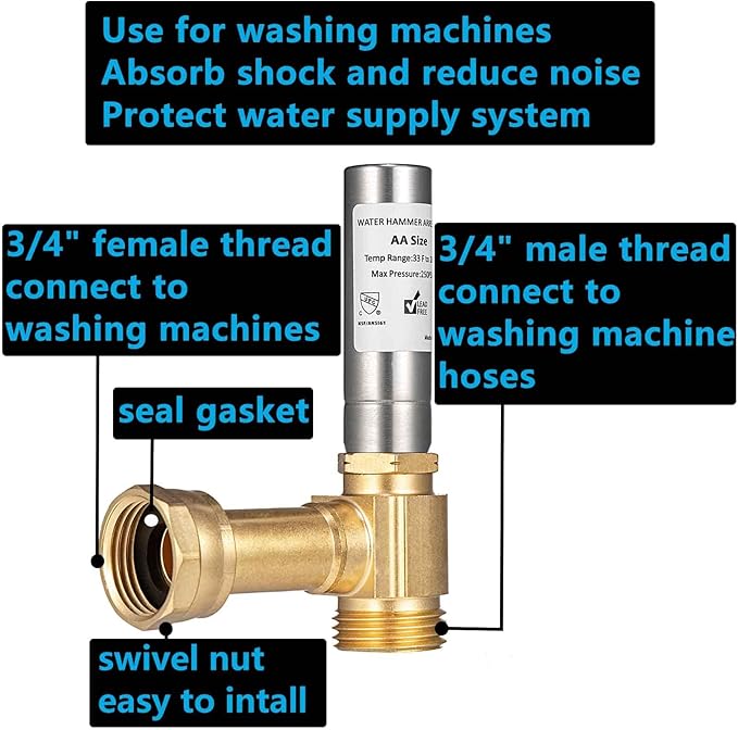 (2 Pack) Lidertik Water Hammer Arrestor Washing Machine 3/4 Absorb Shock and Reduce Noise Laundry Washer Knock Valve Garden Hose Air Inline Sink LI-Dishwasher LI-Y241-11-11-A(2 PACK)