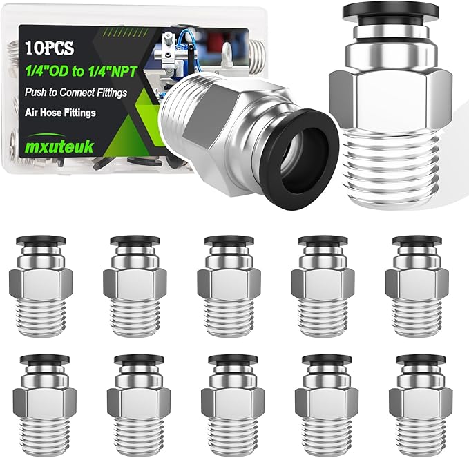 mxuteuk 1/4" OD to 1/4" NPT Push to Connect Fittings Air Hose Fittings,1/4" Quick Connect Fittings,Pneumatic Elbow and Straight Combination(10PCS)