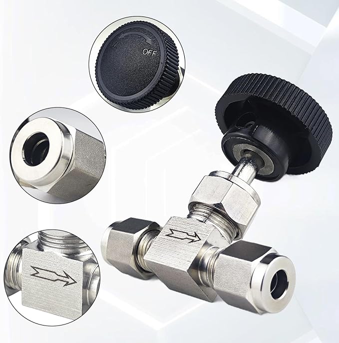 1 Piece1/8NeedleValve，O.D.1/8 Inch，Flow Control Valve,for Connecting 0.3cm Stainless SteelTubing, Copper, RigidPlastic Tubing, Used to ControlWater, Gas andOil. Stainless Steel304.
