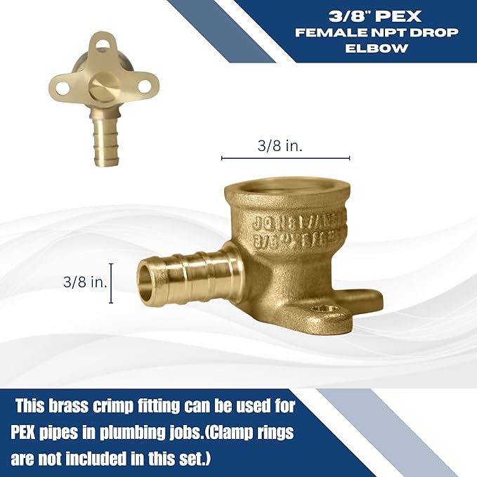 XFITTING 3/8 Inch Pex x 3/8 Inch Female NPT Drop Ear Elbow, 2 Pieces