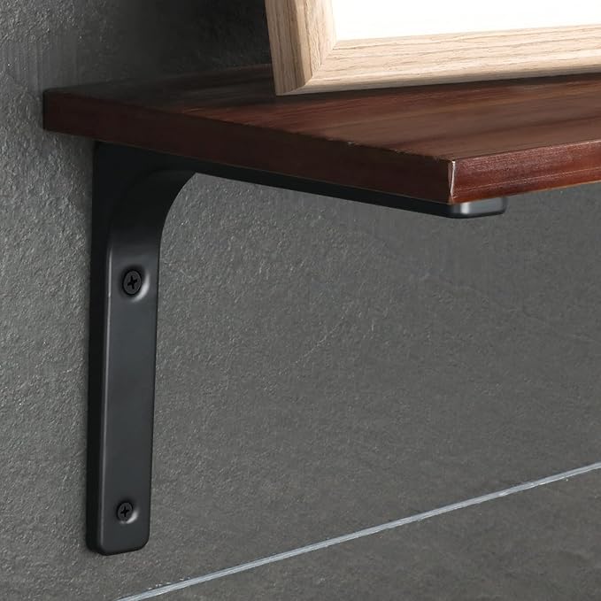 SAYAYO 4 PCS Iron Wall Shelf Bracket, 4 x 4 Inch Heavy Duty Shelf Support Bracket Decorative Joint Angle Bracket, Matte Black