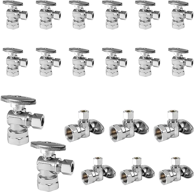 20-Pack Foskan 1/4 Turn Shut off Valve,Angle Stop Valve 3/8" OD x 1/2" FIP,Chrome Plated Brass
