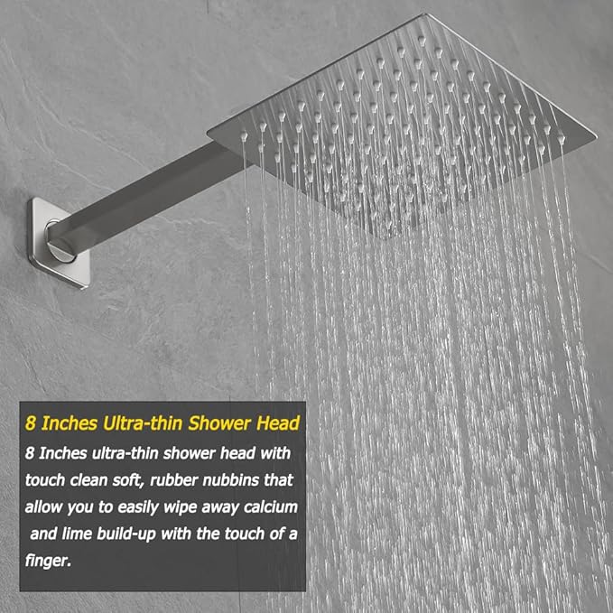 Brushed Nickel Shower System Bathroom Luxury Rain Mixer Shower Combo Set Wall Mounted Rainfall Shower Head System Shower Faucet Rough-in Valve Body and Trim Kit