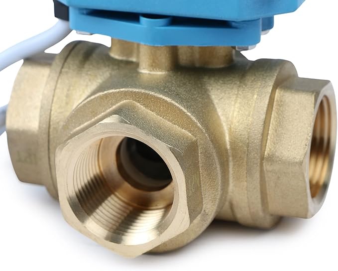 U.S. Solid 3/4" 3 Way Brass Motorized Ball Valve L Type AC/DC9-24V, Water Shutoff Valve with Manual Function, Standard Port, NOT for Drinking Water
