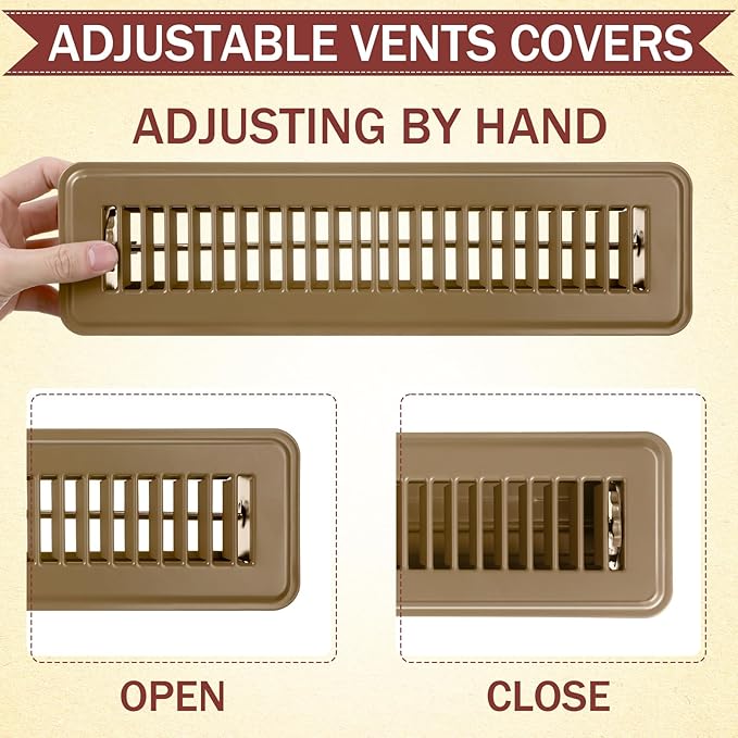 Tandefio 6 Pcs 2" x 12" Floor Register Vent Covers Metal Heavy Duty Walkable Floor Air Vent Covers with Rust Proof Finish Grille Easy Adjust Air Supply Lever for Home Wall Ceiling (Brown)