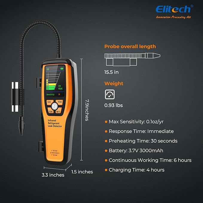 Elitech HVAC Refrigerant Leak Detector 10 Yrs Infrared Sensor Life Halogen Freon Sniffer, Air Conditioning Detection, Automotive Gas Finder, R22 R410A R134A R1234YF CFCs HCFCs HFCs, ILD-300