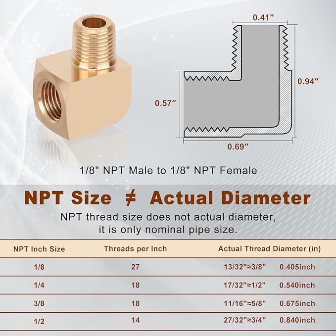 2pcs 1/8” Brass Fittings 90 Degree Barstock Street Elbow 1/8" NPT Male Pipe to 1/8" NPT Female Pipe Elbow Forged Brass Pipe Fittings
