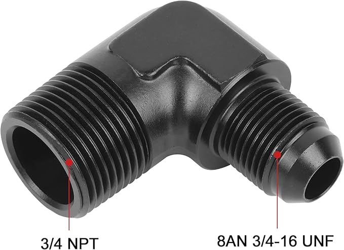 EVIL ENERGY 8AN Male Flare to 3/4" NPT Pipe 90 Degree Fitting Adapter Aluminum Black 2PCS