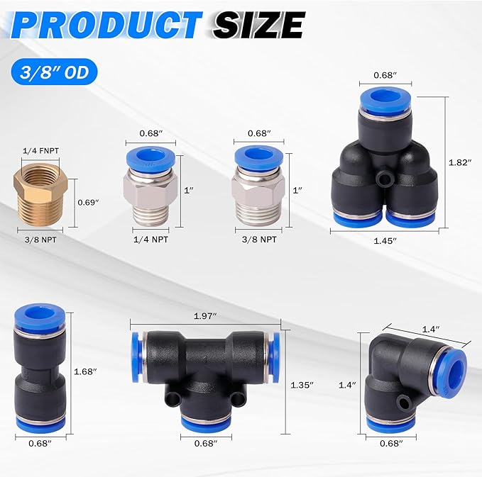 Air Line Tubing Kit, 3/8" OD DOT Air Line 50 FT(15 m) SAE j844 PA Nylon Air Hose Tubing and Push to Connect Fittings for Air Brake System Or Fluid Transfer, 29 Pcs Compressed Accessories Kit