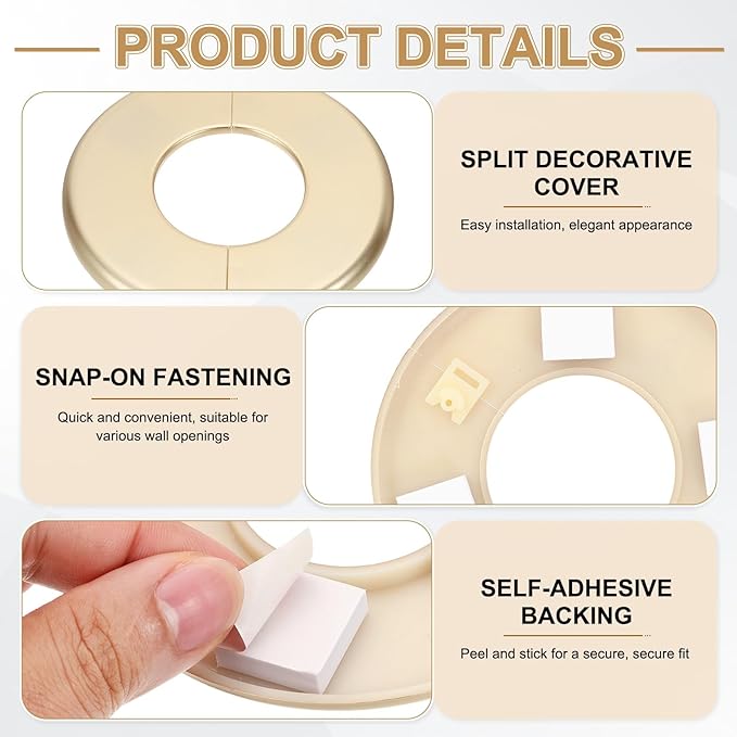 PATIKIL Wall Split Flange 115mm / 4.5" OD, 4 Pcs Round Escutcheon Plate Cover PPR Plumbing Cover Plates with Self-Adhesive Tape for 51mm / 2" Dia Water Pipe Faucet, Gold
