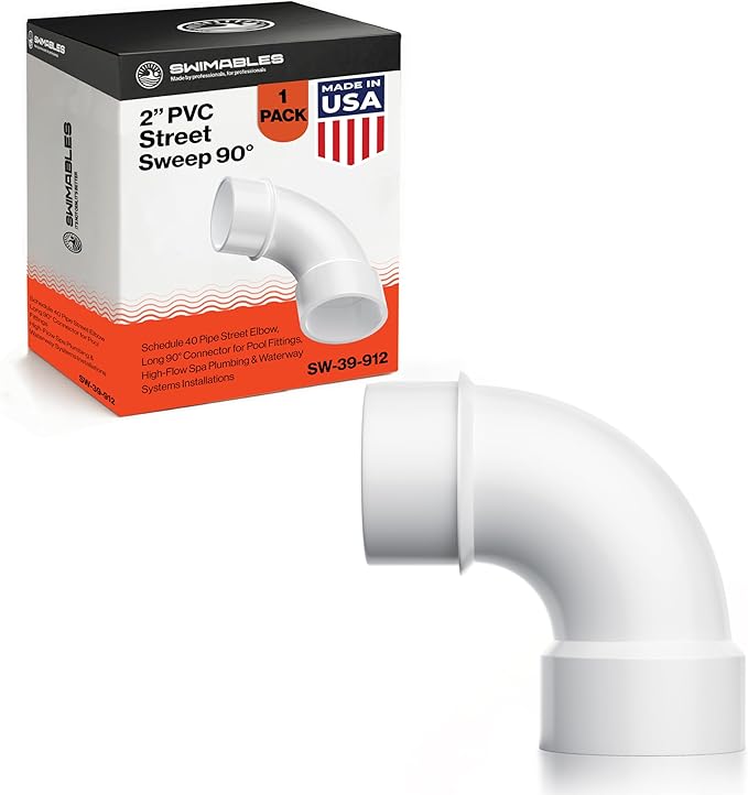 Swimables 2 Inch PVC Street Sweep 90 - Schedule 40 Pipe Street Elbow, Long 90° Connector for Pool Fittings, High-Flow Spa Plumbing & Waterway Systems Installations - Durable PVC Pipe Elbow (1 Pack)