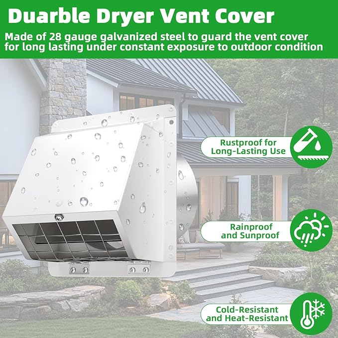4 Inch Dryer Vent Cover Outside with Mesh, Wall Vent Exhaust Vent Cover Wall Mount Extractor Vent with Flap, Exterior Vent Cover Cap Outdoor Dryer Vent Cover for Dryer Ducting House AC,White