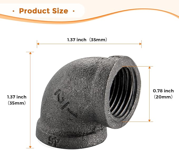 1/2" Pipe Fitting Elbow - Home Expert 20 Pack Industrial Pipe Fittings Iron Pipe Elbow for Steampunk Vintage Shelf Bracket