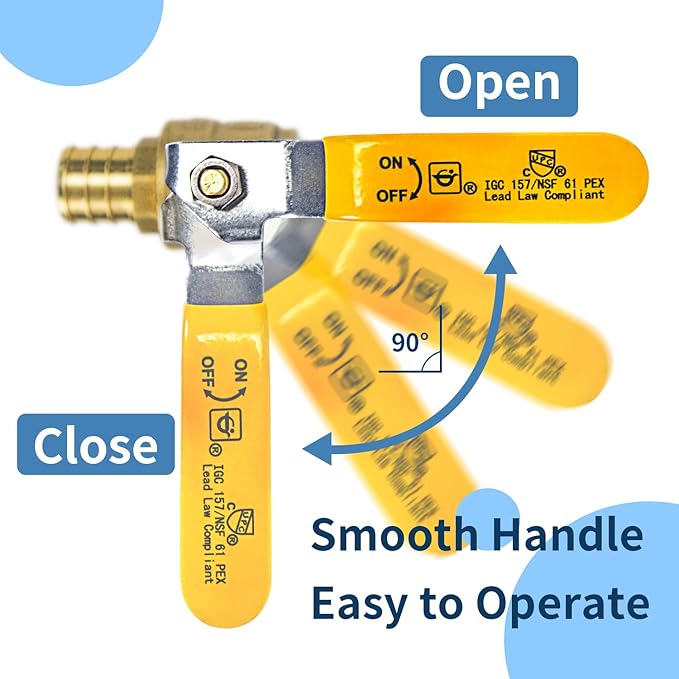 AB (5 Pack) 3/4 Inch X 3/4 Inch Full Port PEX Brass Ball Valve, Water Shut Off Valve with 10 Pcs Stainless Steel Cinch Crimp Rings, UPC Certified