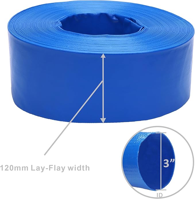 Lay-Flat Pool Backwash Hose - 3" x 100Ft Reinforced Heavy Duty PVC Discharge Hose Weather-Proof Vinyl Pool Drain Hose for Water Transfer with 2 clamps