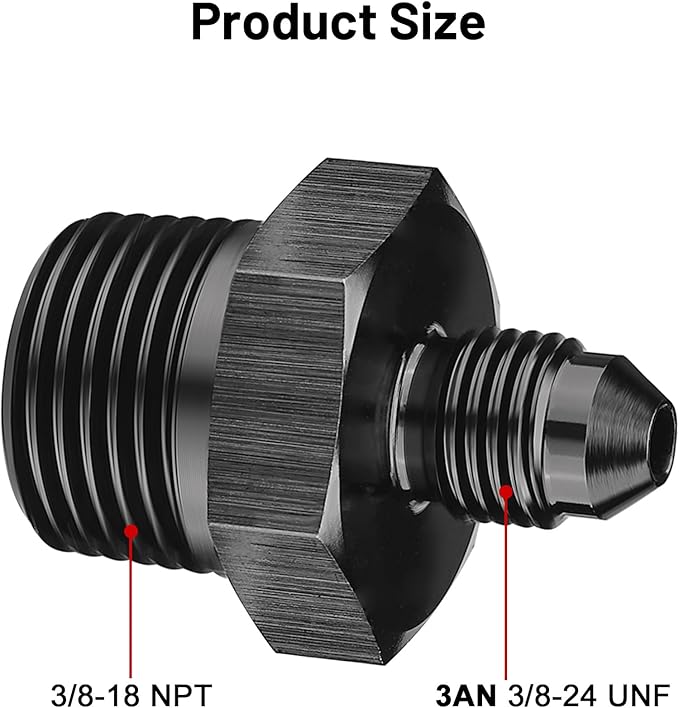 EVIL ENERGY 3AN Male Flare to 3/8" NPT Pipe Fitting Adapter Straight Aluminum Black 2PCS