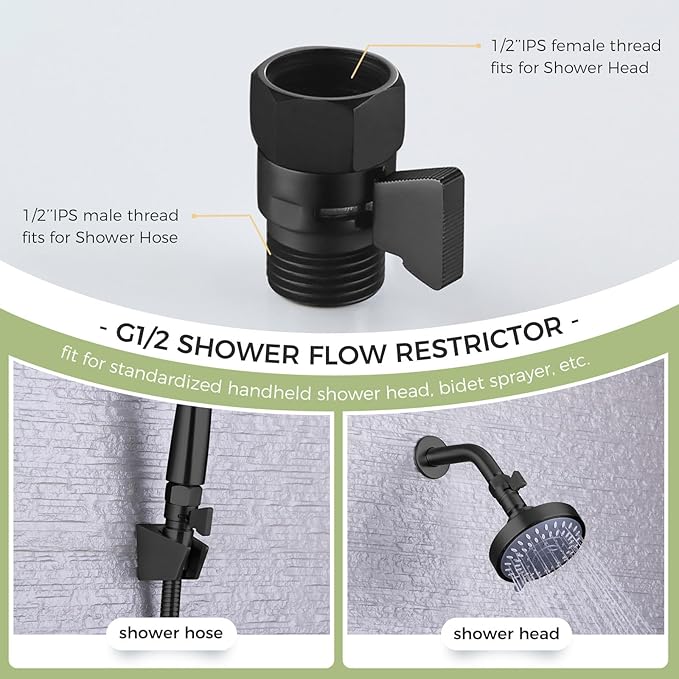 Shower Shut off Valve Matte Black, Brass Bathroom Water Restrictor for Shower Head