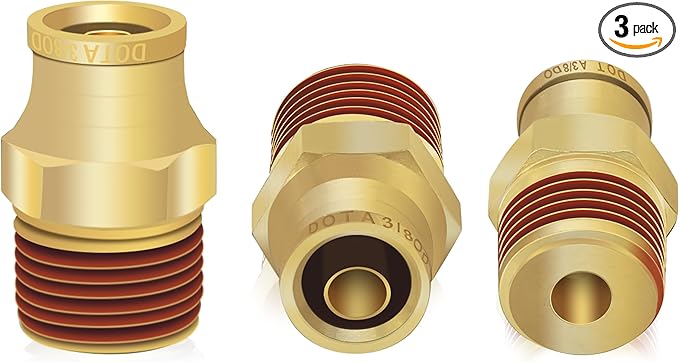 3/8" Brass Push to Connect DOT Air Brake Fittings, 3PCS Air Line Quick Connect Fittings 3/8" Tube OD x 3/8" NPT Connector Tube to Male Pipe for Truck Trailers Air Brake System