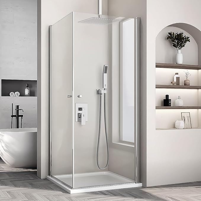 SR SUN RISE 12 Inch Ceiling Mounted Shower System Rain Mixer Combo Set Rainfall Shower Head System Faucet Trim Repair Kits Polished Chrome Rough-in Valve Body and Trim Included