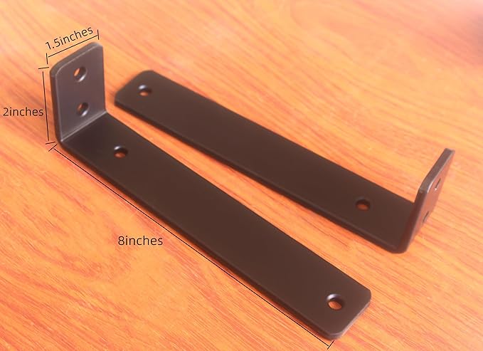6 Pack - L 8" x H 2" x W1.5, 5mm Thick Black L Shelf Bracket, Iron Shelf Brackets, Metal Shelf Brackets, Floating Shelf, Shelf Supports with Screws