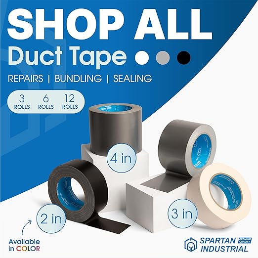 SPARTAN INDUSTRIAL - 4" X 30 yd Water-Resistant Silver Duct Tape - 2 Heavy-Duty Tape Rolls for Professional, Home, and DIY Repairs - No Residue, 9 Mil