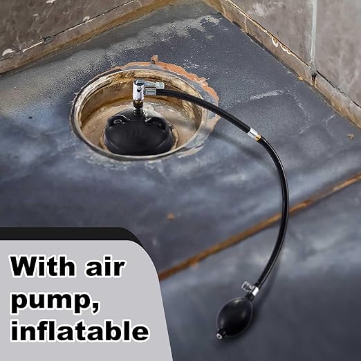 Nuanchu 2 Sets 4 Inch Test Plugs Inflatable Pipe Ball Plugs with Gas Tubes and Inflator Pumps, Black Rubber Pressure Test Balls for Toilet Drain Sewage Pipeline Inspection