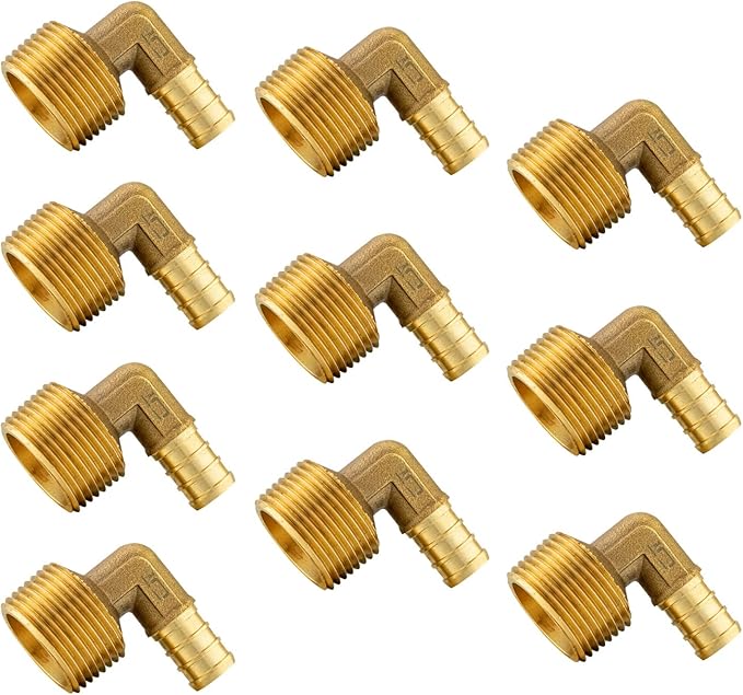 (Pack of 10) EFIELD Pex 1/2"x1/2" Male Threaded NPT Elbow Brass Crimp Fittings, ASTM F1807,(PEX1807096)