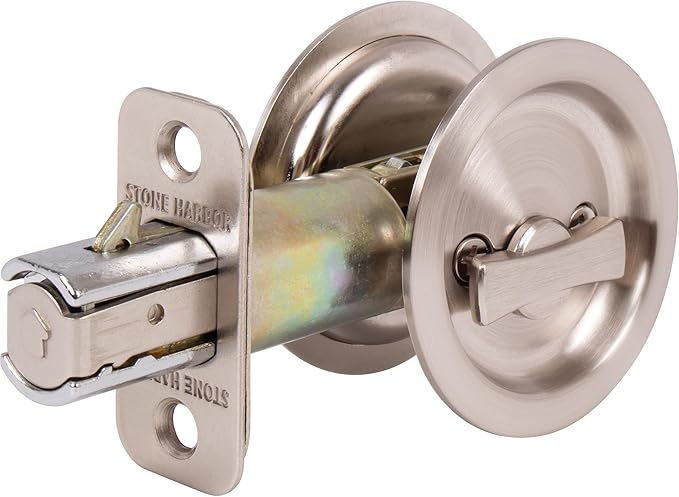Round Pocket Door Lock, Privacy (Bed/Bath) Latch, 2-3/8" Backset, RCL, Satin Nickel by Stone Harbor Hardware