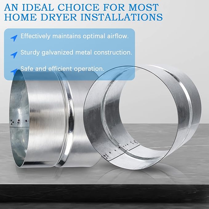 4 Inch Galvanized Metal Vent Duct Connector，Dryer Pipe Connection for Metal Dryer Coupler and Hose Coupling, Vent Extension 2PCS