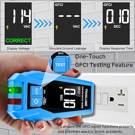 Outlet Tester with LCD Display Receptacle Tester with GFCI for Standard 3-Wire 110-125V AC Electrical Outlet Test Plug in Electric Polarity Tester for Socket Test Outlet Checker for Grounding