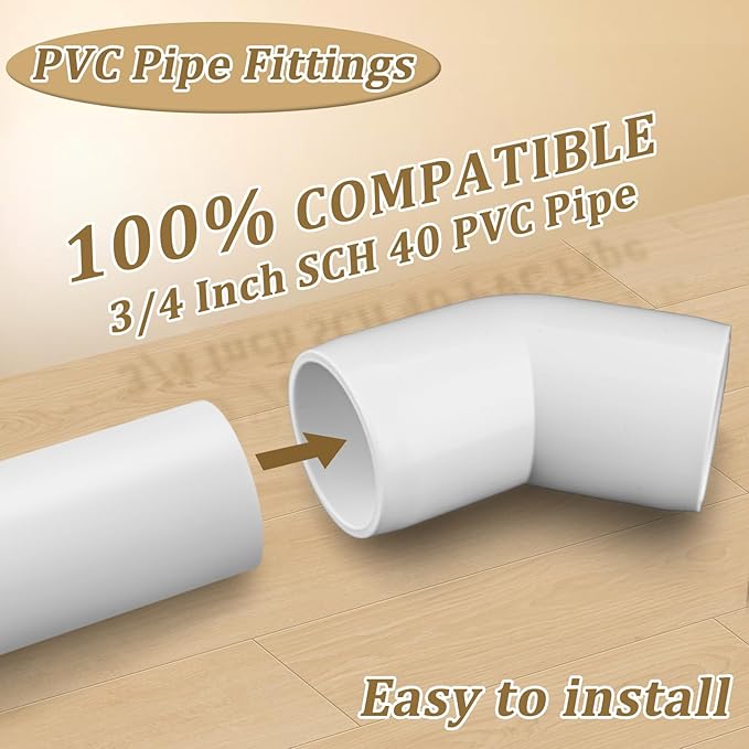 12-Pack 3/4" PVC Fittings 45 Degree Elbow, Furniture Grade 2 Way Pipe Fittings Connector for Schedule 40 PVC Pipe, DIY Furniture, Shelf, Greenhouse