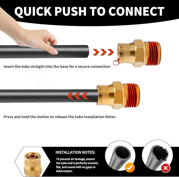 1/4 Brass Push to Connect Fittings 3/8" OD x 1/4" NPT Thread Male DOT Approved Air Brake Quick Connect Fittings Air Line Suspension Kit for Truck Trailers and Air System 5Pcs