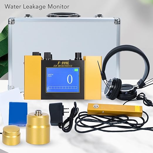 Water Leak Detector, Underground Water Pipe Leakage Monitor with Digital Display & Earphone & Carrying Case for Water Leakage Detection Construction Pipelines (US Plug)