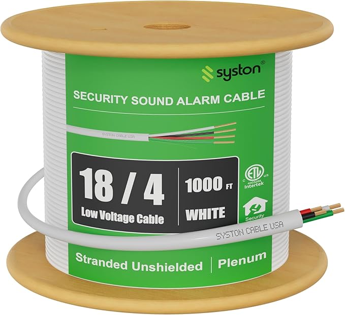 SYSTON 18/4 Fire Security Burglar Station Sound Alarm Control Cable Wire, Plenum-Rated CMP/CL3P Unshielded 100% Copper Stranded UL/ETL,UV Resistant RoHS for Indoor/Outdoor Low Voltage Applications Use