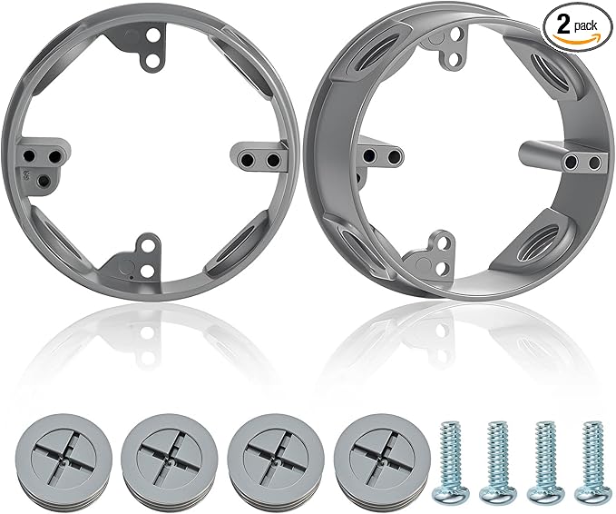 Juexica 2 Pcs 1/2-inch 4 Hole 4 Inch Round Sealproof Electrical Boxes Extenders Round Weatherproof Extension Junction Box Extender Ring 16. 5 Cu. in. Capacity(Gray)