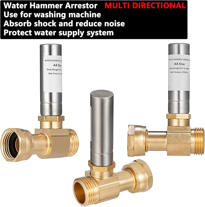 (2 Pack) Lidertik Water Hammer Arrestor for Washing Machine and 3/4 Inch Garden Hose, Stainless Steel Chamber and 2 More Washers, Absorb Shock and Reduce Noise LI-XYJSC-BXG-S(2 PCS)