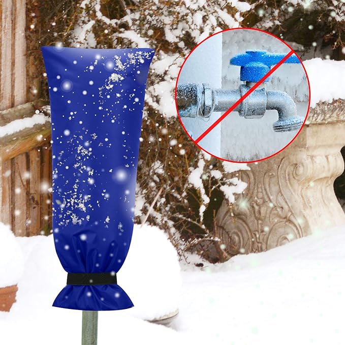 Frienda Outdoor Faucet Cover for Winter Freeze Protection 25'' x 10'' Winter Outside Large Backflow Preventer Insulation Spigot Hose Bib Cover for Garden Lawn Faucet Yard Hydrant(Blue,2 Pieces)