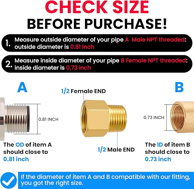 SDTC Tech 2-Pack Brass Pipe Fitting 1/2 NPT Thread Male to 1/2 NPT Thread Female Reducer Adapter, Brass Pipe Extension Connectors