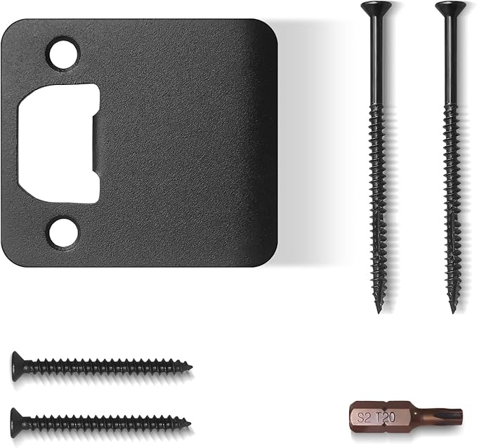 Extended Lip Strike Plate 2-1/2" x 2-1/4", Heavy Duty Version, Extra Wide Lip Door Latch Striker with Reinforced Torx/Star Screws & Bit, Extender Strike Restorer Kit (Matte Black, 1 Pack)