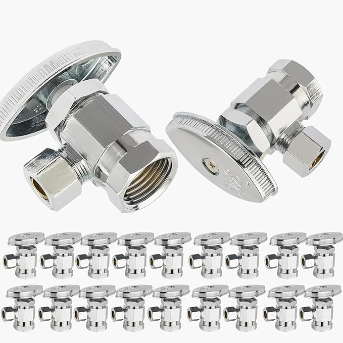 20-Pack GUOFIS Angle Stop Valve with Multi-Turn,1/2-Inch Fip Iron Pipe x 3/8-Inch OD Compression Water Shut-off Valves(LF Brass Chrome Plate)(VALVE365-20Pack)