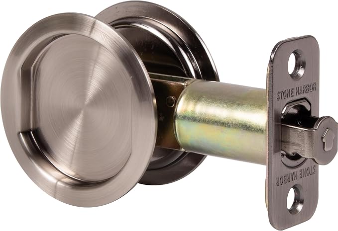 Round Pocket Door Lock, Passage (Hall/Closet) Latch, 2-3/4" Backset, RCL, Antique Nickel by Stone Harbor Hardware
