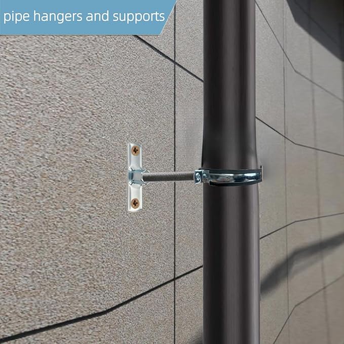 2 Sets Premium 3 Inch Adjustable Pipe Metal Bracket，Heavy Duty Galvanized Iron Stove Pipe Hanger Strap，Wall Support Chimney Round Split Ring Dryer Vent Hose Duct PVC Holder，with All Mounting Screws