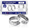 50PCS 1/2inch PEX Cinch Crimp Clamp Rings 304 Stainless Steel Single Ear Hose Clamps HE062-1/2