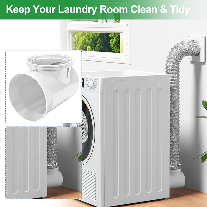 4-Inch Dryer Vent Wall Plate & Elbow Kit,90 Degree Dryer Vent Elbow with 5ft Hose,2 Clamps,All-in-One Dryer Connector and Hose for Tight Space, Secure Seal to Prevent Leaks